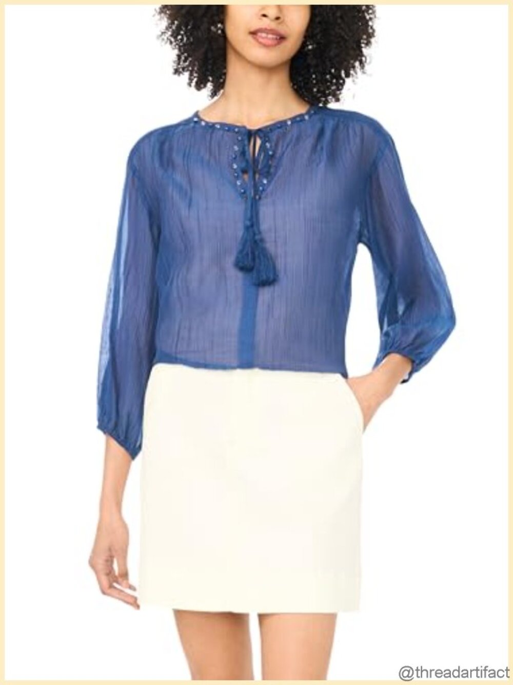 Vince Camuto Womens Peasant Blouse 3/4 Sleeve Split Neck Boho Top